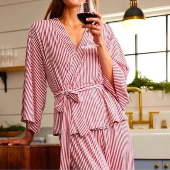 LAKE Other - LAKE Dreamkit Red Stripe Kimono Wrap Pajama Top Size Large